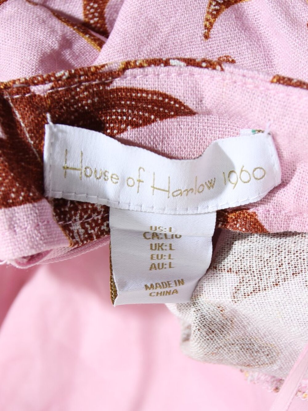House of Harlow 1960 Linen Blend Pink Tropical Print Midi Dress Floral Sz Large - Picture 12 of 13